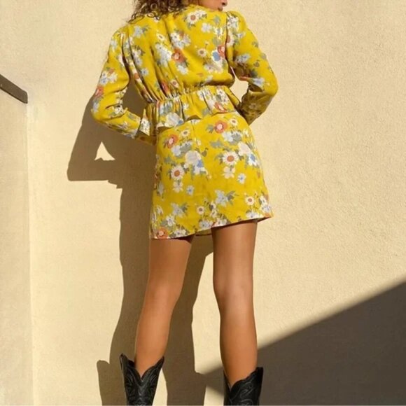 Aritzia Sunday Best Tatiana Skirt Yellow Floral Size 8 - Picture 3 of 8